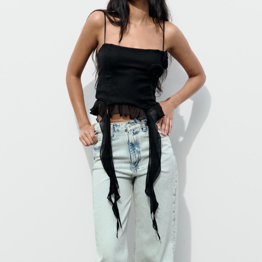 Zara Black Ruffle Strap Top